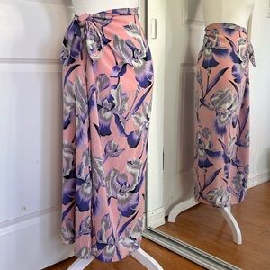 Cult Gaia 100% silk purple and pink floral midi skirt